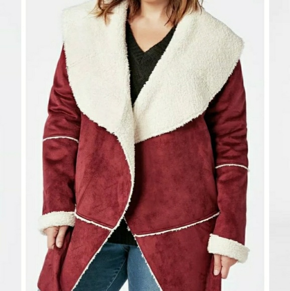 Pretty Burgundy sherpa lined coat - Picture 2 of 8